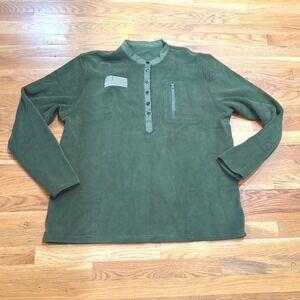 Mens Military Forest Green Fleece Henley‎ Pullover American Flag Patch 3XL